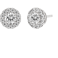 Pendientes de Botón Halo con Diamante Natural Corte Redondo 0.50 ct Plata 925