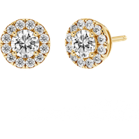 Pendientes de Botón Halo con Diamante Natural Corte Redondo 0.50 ct Plata Amarilla