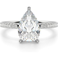 Anillo de Compromiso Acentuado Corte Pera 1.75 ct Basket Set Diamante de Laboratorio Oro Blanco 585 (14K)