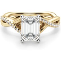 Anillo de Compromiso Acentuado Corte Esmeralda 1.50 ct Twisted Diamante de Laboratorio Oro Amarillo 585 (14K)