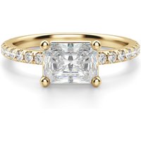 Anillo de Compromiso Acentuado Corte Radiante Basket 3.00 ct East-West Diamante de Laboratorio Oro Amarillo 585 (14K)