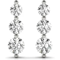 Pendientes de Botón de Tres Piedras 2.00 ct. tot. Diamante de Laboratorio Oro Blanco 585 (14K)