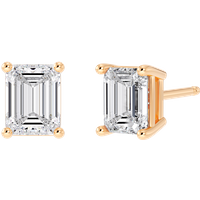 Pendientes de Botón 4-Prong con Diamantes Naturales Esmeralda 0.50 Quilates Plata Rosa