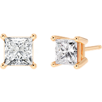 Pendientes de Botón 4-Prong con Diamantes Naturales Princesa 0.50 Quilates Plata Rosa