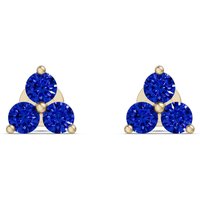 Pendientes de Botón en Racimo de Tres Piedras - Zafiro - Oro Amarillo 585 (14K)