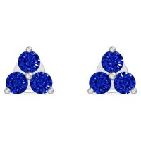 Pendientes de Botón en Racimo de Tres Piedras - Zafiro - Oro Blanco 585 (14K)
