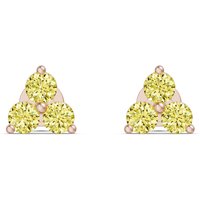 Pendientes de Botón en Racimo de Tres Piedras - Canary - Oro Rosa 585 (14K)