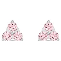 Pendientes de Botón en Racimo de Tres Piedras con Turmalinas Rosas Oro Blanco 585 (14K)