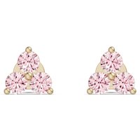 Pendientes de Botón en Racimo de Tres Piedras con Turmalinas Rosas Oro Amarillo 585 (14K)