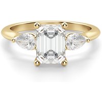 Anillo de Compromiso Clásico Esmeralda 1.25 ct con Piedras de Pera Diamante de Laboratorio Oro Amarillo 585 (14K)