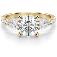 Anillo de Compromiso Acentuado Corte Redondo 1.50 ct con Piedras de Pera Diamante de Laboratorio Oro Amarillo 585 (14K)