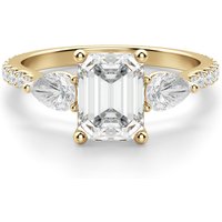 Anillo de Compromiso Acentuado Esmeralda 1.50 ct con Piedras de Pera Diamante de Laboratorio Oro Amarillo 585 (14K)