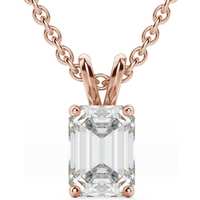 Colgante de Corte Esmeralda Basket Set 0.75 ct Diamante de Laboratorio Oro Rosa 585 (14K)