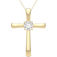 Colgante Cruz de Piedra Única Corte Redondo 1.00 ct Diamante de Laboratorio Oro Amarillo 585 (14K)