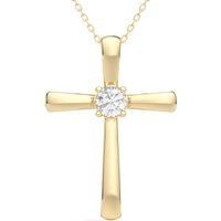 Colgante Cruz de Piedra Única Corte Redondo 0.25 ct Diamante de Laboratorio Oro Amarillo 585 (14K)