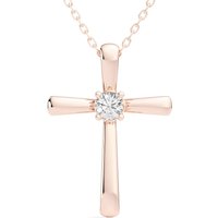 Colgante Cruz de Piedra Única Corte Redondo 0.10 ct Diamante de Laboratorio Oro Rosa 585 (14K)
