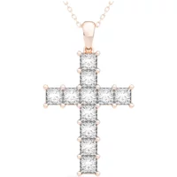 Colgante Cruz Princesa 3.00 ct. tot. Diamante de Laboratorio Oro Rosa 585 (14K)