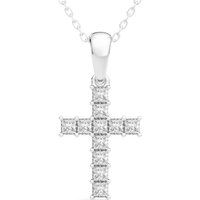 Colgante Cruz Princesa 0.33 ct. tot. Diamante de Laboratorio Oro Blanco 585 (14K)