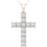 Colgante Cruz Princesa 2.00 ct. tot. Diamante de Laboratorio Oro Rosa 585 (14K)