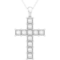 Colgante Cruz Princesa 3.00 ct. tot. Diamante de Laboratorio Oro Blanco 585 (14K)