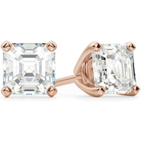 Pendientes de Botón Asscher 4.00 Quilates Tension Back Basket Set Diamante de Laboratorio Oro Rosa 585 (14K)