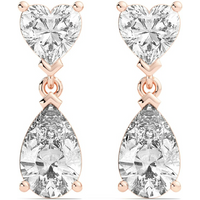 Pendientes Colgantes Leto Corazón y Pera 3.00 Quilates Diamante de Laboratorio Oro Rosa 585 (14K)