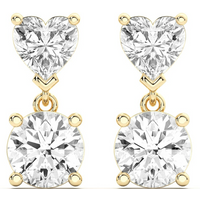 Pendientes Colgantes Leto Corazón y Redondo 3.00 Quilates Diamante de Laboratorio Oro Amarillo 585 (14K)