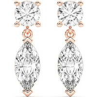 Pendientes Colgantes Leto Redondo y Marquesa 4.00 Quilates Diamante de Laboratorio Oro Rosa 585 (14K)