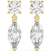 Pendientes Colgantes Leto Redondo y Marquesa 4.00 Quilates Diamante de Laboratorio Oro Amarillo 585 (14K)