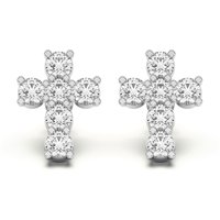 Pendientes de botón para hombre Cruces de oro blanco 585 con diamantes de laboratorio