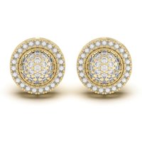 Pendientes de botón redondos para hombre con pavé de diamantes de laboratorio en oro amarillo 585