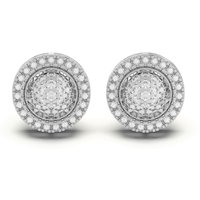 Aretes de botón redondos para hombre con engaste pavé, oro blanco 585, diamante de laboratorio