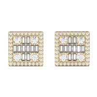 Pendientes de botón cuadrados para hombre 585 Oro Amarillo Diamante de laboratorio
