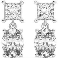 Pendientes Colgantes Leto Princesa y Oval 3.00 Quilates Diamante de Laboratorio Oro Blanco 585 (14K)