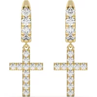Pendientes de aro para hombre Cruces 585 Oro Amarillo Diamante de laboratorio 1 ct