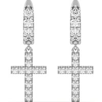 Pendientes de aro para hombre Cruces de oro blanco 585 con diamante de laboratorio de 1 ct