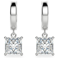 Pendientes Colgantes Solitaire Corte Princesa 2.00 Quilates Diamante de Laboratorio Oro Blanco 585 (14K)