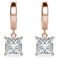 Pendientes Colgantes Solitaire Corte Princesa 2.00 Quilates Diamante de Laboratorio Oro Rosa 585 (14K)