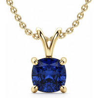 Colgante con Zafiro Cojín 0.50 ct Basket Set Plata Chapada Oro Amarillo
