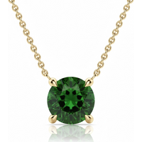 Collar con Turmalina Redonda 0.50 ct Claw Prong Plata Chapada Oro Amarillo