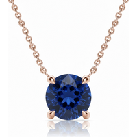Collar con Zafiro Redondo 0.50 ct Claw Prong Plata Chapada Oro Rosa