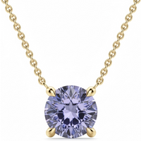 Collar con Tanzanita Redonda 0.50 ct Claw Prong Plata Chapada Oro Amarillo