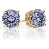 Pendientes de Botón con Tanzanita Redonda 1.00 ct Basket Set Plata Chapada Oro Amarillo