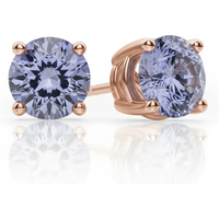 Pendientes de Botón con Tanzanita Redonda 1.00 ct Basket Set Plata Chapada Oro Rosa