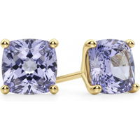 Pendientes de Botón con Tanzanita Cojín 1.00 ct Plata Chapada Oro Amarillo