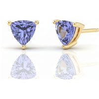 Pendientes de Botón con Tanzanita Trillón 0.50 ct Plata Chapada Oro Amarillo