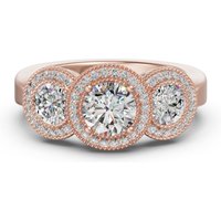 Anillo de Compromiso de Tres Piedras Halo Clásico 3.00 ct Diamante de Laboratorio Oro Rosa 585 (14K)