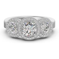 Anillo de Compromiso de Tres Piedras Halo Clásico 2.00 ct Diamante de Laboratorio Oro Blanco 585 (14K)