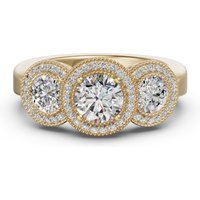 Anillo de Compromiso de Tres Piedras Halo Clásico 1.00 ct Diamante de Laboratorio Oro Amarillo 585 (14K)