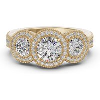 Anillo de Compromiso de Tres Piedras Halo Acentuado 1.50 ct Diamante de Laboratorio Oro Amarillo 585 (14K)